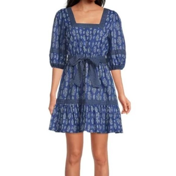 A Loves A Blue Boho Floral Dress S NWT Puff Sleeve Tiered Square Neckline READ - Picture 5 of 14